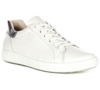 Ecco Soft Train Easy Lace Up Leather Mens Trainer In White Silver UK 6 - 9