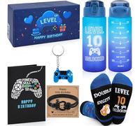 EccoDen 10th Birthday Gifts for Boys Age 10 - Funny Gamer Gift Set with Sports Water Bottle, Gamepad Keyring, Level 10 Socks & Bracelet - Cool Birthday Presents for Gamer Kids