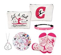 EccoDen Gymnastics Gifts for Girls - 5 Pcs Gymnastics Stuff with Gymnastic Stickers Gymnastic Bag Gymnastics Necklace Headbands Socks, Gymnastics Accessories for Girls, Pink, 9.8 x 7.1 x 2.4 inch
