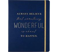 ECCOLO Large Hardback Lined Notebook, 256 Ivory Ruled Pages, Gold Edge, Elastic Band, 3 Ribbon Bookmarks, Flat, Desk Size for Work or School (Blue, 8" x 10")