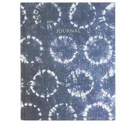 Eccolo Large Lined Journal Notebook, Hardbound Fabric Cover, Writing Journal, 256 Ruled White Pages, Ribbon Bookmark, Lay Flat, Desk Size for Work or School, Shibori Circles (Denim Blue, 8x10 inches)
