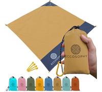 ECCOSOPHY Sand Proof Beach Blanket-Waterproof Picnic Blanket 60x55-Outdoor Compact Pocket Blanket-Lightweight Ground Cover for Hiking, Camping, Festivals, Sports, Travel-with Bag & Stakes (Caramel)
