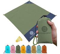 ECCOSOPHY Sand Proof Beach Blanket - Waterproof Picnic Blanket 60x55-Outdoor Compact Pocket Blanket-Lightweight Ground Cover for Hiking, Camping, Festivals, Sports, Travel-with Bag & Stakes (Olive)