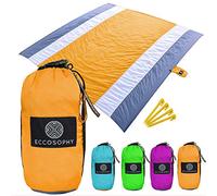 ECCOSOPHY Sandproof Beach Blanket - Oversized Sand Free Beach Mat 9'x10' - Lightweight Outdoor Mat - Double Anchored with 4 Corner Sand Pockets & Plastic Stakes - Heat Proof, Quick Drying & Compact