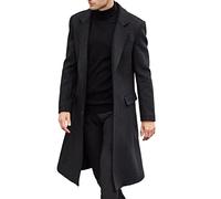 ECDAHICC Men's Casual Slim Fit Wool Coat Long Jacket Notch Collar Trench Coat Single Breasted Coat Winter Warm Outerwear, black, XXXL