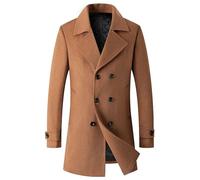 ECDAHICC Men's Classic Double Breasted Wool Blend Pea Coat Winter Warm Midi Coat, Camel colour, L