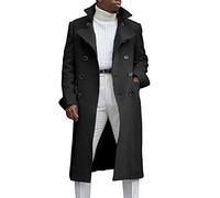 ECDAHICC Men's Double Breasted Notch Collar Long Trench Coat Winter Casual Business Cotton Blend Coat, black, S