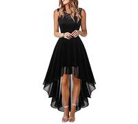 ECDAHICC Women's Elegant Floral Lace Dress, Crew Neck, Sleeveless, Ruffles, High Low Hem, Midi Dress, Mesh Lace Up Bow Knot Evening Dress, Party, black, 3XL
