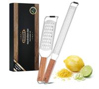 ECENCE 2 Piece Cheese Grater Set, Lemon Zester Stainless Steel with Acacia Wood Handle - Kitchen Grater & Coarse Hand Grater for Parmesan, Garlic & Ginger