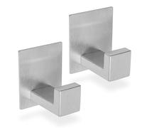 ECENCE 2X Self-Adhesive Hooks Brushed Stainless Steel Towel Holders, Adhesive Coat Hooks, Door Wall-Mounted Hooks for Bathroom, Kitchen, No Drill