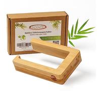 ECENCE Bamboo Toilet Roll Holder Adhesive 1 Pcs without Drilling | Natural wooden toilet paper holder for bathroom and guest toilet, self-adhesive wall mounting without drilling