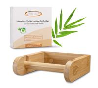 ECENCE Bamboo Toilet Roll Holder Wall Mounted 1 Pcs without Drilling | Natural bamboo toilet paper holder for bathroom and guest toilet, designed for adhesive wall mounting without drilling