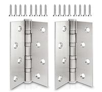 ECENCE Door Hinges 2 Pieces, Silver, 4inch SUS304 (V2A) Stainless Steel, 4-Way Steel-Ball Mounted, Hinges for Wood, Material Thickness 2.5 mm + Screws, for Solid Doors