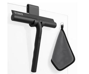ECENCE Shower Squeegee for shower doors - Silicone Squeegee mounted shower wiper with microfiber cloth - Black - 8.27inch/21cm