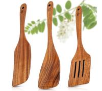 ECENCE Wooden Spatula for Cooking - 3-Piece Kitchen Utensil Set Made of Acacia Wood - Heat-Resistant - for Non-Stick Pans and Coated Cookware