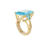 Ecesha 14K Gold Radiant Cut Cubic Zirconia Gemstone Chunky Adjustable Stretch Engagement Rings Jewelry for Women Formal Prom Cocktail Costume, Adjustable(7.5#-9#), Zinc, Cubic Zirconia
