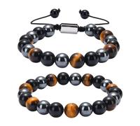 Ecesha 2PCS/Set Triple Protection Bracelet, 8MM Beaded Natural Stone Energy Crystal Yellow Tigers Eye Handmade Stretch Bracelets for Men Women Prosperity and Happiness, normal