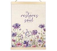 Ecezatik Christian Psalm 23:3 Bible Verse Canvas Wall Art Poster Hanger, He Restores My Soul Scripture Wall Decor Prints for Home Office Church Prayer Room Decorations, 12x16 Inches