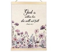 Ecezatik God is Within Her She Will Not Fall Christian Canvas Wall Art Poster Hanger, Bible Verses Psalm 46:5 Scripture Wall Decor Prints for Home Office Church Prayer Room Decorations, 12x16 Inches