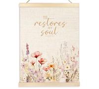 Ecezatik He Restores My Soul Christian Canvas Wall Art Poster Hanger, Inspirational Bible Verses Psalm 23:3 Scripture Wall Decor Prints for Home Office Church Prayer Room Decorations, 12x16 Inches