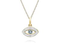ECFEW™ Dainty Evil Eye Blue Topaz & Diamond Pendant Necklace in 9ct Yellow Gold
