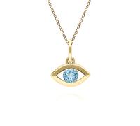 ECFEW™ Dainty Evil Eye Blue Topaz Pendant Necklace in 9ct Yellow Gold