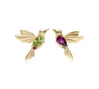 ECFEW™ 'The Creator' Mismatched Peridot & Rhodolite Hummingbird Stud Earrings
