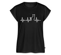 ECG Heartbeat with Cat Outline Women’s Rolled Sleeve T-Shirt Black