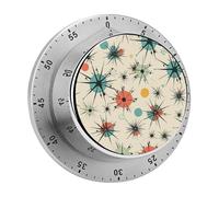 Echanical Kitchen Timers 60 Minute Atomic Stars Retro Pattern Wind Up Timer Chef Cooking Timer Clock with Loud Alarm, No Batteries Required, Countdown Reminder Magnetic, for Classroom Home Baking