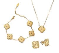 echden Lucky Four Leaf Clover Jewelry Set, 18K Diamond Necklace Pendant Earrings Bracelet for Women,Clover Jewelry Christmas Birthday Gift for Women Girls (gold)
