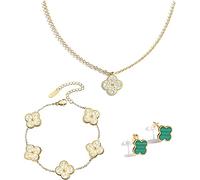 echden Lucky Four Leaf Clover Jewelry Set, 18K Diamond Necklace Pendant Earrings Bracelet for Women,Clover Jewelry Christmas Birthday Gift for Women Girls (green)