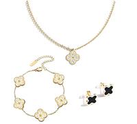 echden Lucky Four Leaf Clover Jewelry Set, 18K Diamond Necklace Pendant Earrings Bracelet for Women,Clover Jewelry Christmas Birthday Gift for Women Girls (black)
