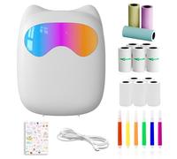 echden Mini Thermal Printer with 13 Rolls Paper +6 Colored Pens, Bluetooth Portable Sticker Printers, Wireless Mini Inkless Printer for Phone, Pocket Printer Compatible Android/iOS (white)