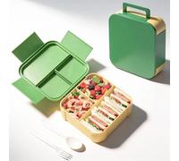 Echehi 1200ml Bento Lunch Box, Compartment Meal Prep Container with Cutlery & Handle, Microwave & Dishwasher Safe for Adults Kids, Office, School, Picnic. Green