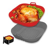 Echehi 2 Pack Silicone Air Fryer Liner, 20.5cm Air Fryer Silicone Liners Reusable. Silicone Air Fryer Accessories for COSORI, Ninja, Tower. Red, Grey