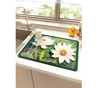 Echehi 2pcs Drying Mat, 40 x 30 cm Self Drying Mat Kitchen for Kitchen Counter, Bathroom Countertops, Coffee Machine, Dish Rack. Lotus