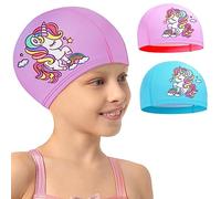 Echehi 2pcs Unicorn Swimming Cap for Kids, Waterproof Polyester Girls Swimming Cap