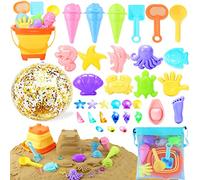 Echehi 39Pcs Beach Sand Toys For Kids, Bucket And Spade Beach Set Kids, Sandpit Toys With Bucket, 16’’ Ball, Ice Cream Toys For Kids, Gems, Bag, Summer Indoor Outdoor Toys Toddlers Children