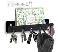 Echehi 5 Hooks Metal Key Holder with Shelf, 3 Way Mounting, Space-Saving Design for Home & Office. Black