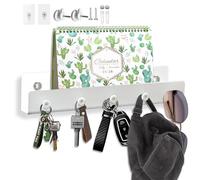 Echehi 5 Hooks Metal Key Holder with Shelf, 3 Way Mounting, Space-Saving Design for Home & Office. White