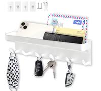Echehi 6 Hooks Key Holder for Wall, 2 Ways Easy to Install Key and Mail Holder，Key Hooks Wall Mounted for Entrance Area, Hallway, Office. White