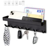 Echehi 6 Hooks Key Holder for Wall, 2 Ways Easy to Install Key and Mail Holder，Key Hooks Wall Mounted for Entrance Area, Hallway, Office. Black