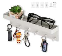 Echehi 6 Hooks Key Holder for Wall, 2 Ways Easy to Install Key and Mail Holder，Key Hooks Wall Mounted for Entrance Area, Hallway, Office. White