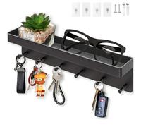 Echehi 6 Hooks Key Holder for Wall, 2 Ways Easy to Install Key and Mail Holder，Key Hooks Wall Mounted for Entrance Area, Hallway, Office. Black