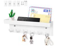 Echehi 6 Hooks Key Holder, Self Adhesive or Drilling 2 Ways Installation Key Holder for Wall, Key Hooks Wall Mounted for Entrance Area (White)