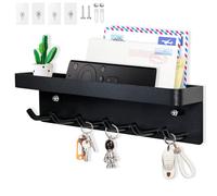 Echehi 6 Hooks Key Holder, Self-Adhesive or Drilled Wall Key Rack, Key Hooks Wall Mounted for Entrance Areas, Offices, Bathrooms, Living Rooms. Black
