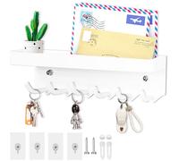 Echehi 6 Hooks Key Holder, Self Adhesive or Drilling 2 Ways Installation Key Holder for Wall, Key Hooks Wall Mounted for Entrance Area (White)