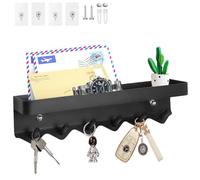 Echehi 6 Hooks Key Holder, Self Adhesive or Drilling 2 Ways Installation Wall Key Rack, Key Hooks Wall Mounted for Entrance Area, Kitchen (Black)