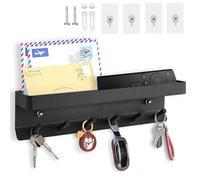 Echehi 6 Hooks Key Holder, Self Adhesive or Drilling 2 Ways Installation Wall Key Rack, Key Hooks Wall Mounted for Entrance Area, Kitchen, Office, Bathroom, Living Room. Black