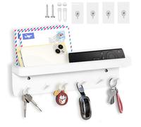 Echehi 6 Hooks Key Holder, Self Adhesive or Drilling 2 Ways Installation Wall Mounted Key Rack for Entrance Area, Kitchen, Office, Bathroom, Living Room. White